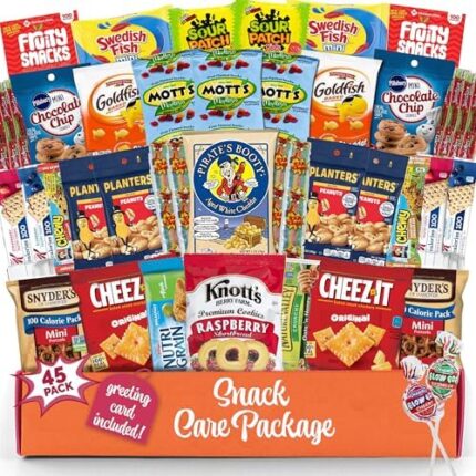 Variety Snack Care Package (45 Count) Gift Box for Teens - Fathers Day Goodie Food Arrangement for Dad - Birthday Candy Basket for Men, Women, Boys, Girls, Kid, Adult, College Student - Prime Delivery