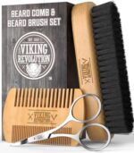 Viking Revolution - Beard Comb & Beard Brush For Men - Natural Boar Bristle Brush And Dual Pear Wood Comb - Gifts for Men - 3 Pieces