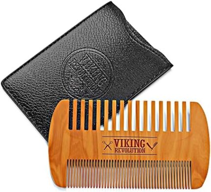 Viking Revolution - Wooden Beard Comb & Case, Dual Action Fine & Coarse Teeth, Perfect for use with Balms and Oils, Top Pocket Comb for Beards & Mustaches, Beard Combs for Men