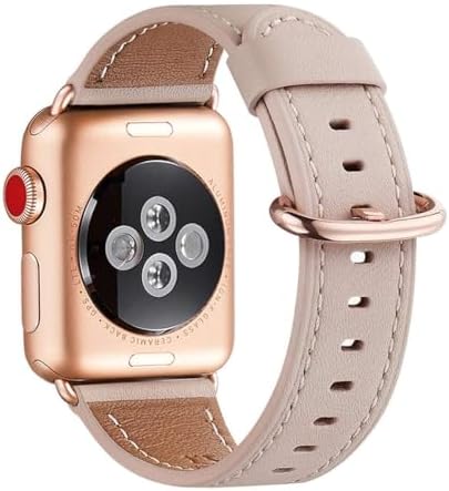 WFEAGL Leather Bands Compatible with Apple Watch Band 40mm 38mm 41mm Women, Top Grain Leather Band Replacement Strap for iWatch SE, Series 9/8/7/6/5/4/3/2/1(PinkSand Band+RoseGold Connector)