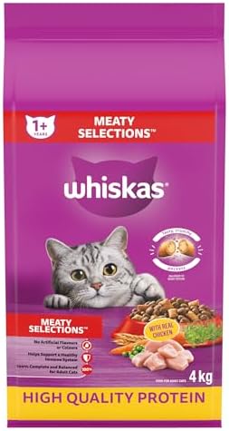 WHISKAS Meaty Selections Dry Cat Food With Real Chicken, 4kg bag