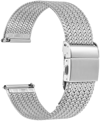 WOCCI Elite Metal Watch Strap for Women and Men, Mesh Woven, 316L Stainless Steel, Quick Release, Fold Clasp, Band Width 14mm 16mm 18mm 20mm 22mm