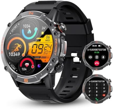 WalkerFit Smart Watch for Men,Reloj Inteligente para Hombre, 60 Days Extra-Long Battery,Waterproof Rugged Military Smart Watch with 1.43" AMOLED,Android Smart Watch for iPhone Compatible,Running Watch