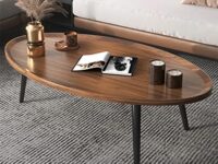 Walnut Oval Coffee Table Wooden Rustic Coffee Table Mid-Century Modern Oval Sofa Table Nesting Tables Center Table for Living Room Bedroom Office Furniture Easy Assembly (47.2")