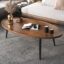 Walnut Oval Coffee Table Wooden Rustic Coffee Table Mid-Century Modern Oval Sofa Table Nesting Tables Center Table for Living Room Bedroom Office Furniture Easy Assembly (47.2")