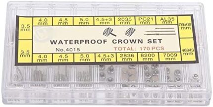 Watch Crown Replacement, Mixed 1 Set of Watch Stem and Watch Crown Spare Parts, Assorted Watch Crown Parts Replacement Accessories Watch Repairing Tool Kit