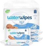 WaterWipes Plastic-Free Original Baby Wipes, 99.9% Water Based Wipes, Unscented & Hypoallergenic for Sensitive Skin, 240 Count (4 packs), Packaging May Vary