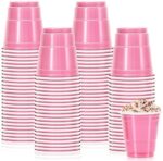 Whaline 120Pcs 2OZ Pink Plastic Shot Cups Disposable Mini Shot Glasses Small Party Cups for Party Beer Drinks Snacks Samples Tastings Supplies