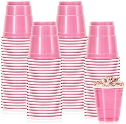 Whaline 120Pcs 2OZ Pink Plastic Shot Cups Disposable Mini Shot Glasses Small Party Cups for Party Beer Drinks Snacks Samples Tastings Supplies