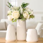 White Ceramic Vase - Set of 3 Flower Vase for Modern Home Decor, Boho Vase for Living Room, Shelf, Table, Bookshelf, Mantel and Entryway Decor