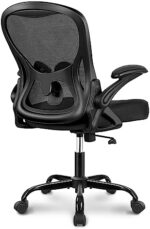 Winrise Office Chair Desk Chair, Ergonomic Mesh Computer Chair Home Office Desk Chairs, Swivel Task Chair Mid Back Breathable Rolling Chair with Adjustable Lumbar Support Flip Up Armrest (Black)