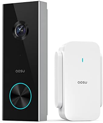 Wireless Doorbell Camera, aosu Battery-Powered Video Doorbell with Chime, 2K Resolution, No Monthly Fees, 2.4GHz WiFi, 180-Day Battery Life, AI Detection, Work with Alexa & Google Assistant