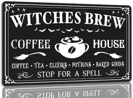 Witches Brew Coffee House Sign Halloween Metal Sign Vintage Spooky Decor Halloween Witch Decor Signs Gothic Halloween Decorations For Cafe Bar Kitchen 8x12 Inch