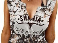 Women Country Tank Let's Go Girls Bleached Shirt Rodeo Cowboy Vintage Western Graphic Wedding Vacation Tank Tops