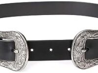 Women Leather Belts Ladies Vintage Western Design Black Waist Belt Pants for Jeans Dresses