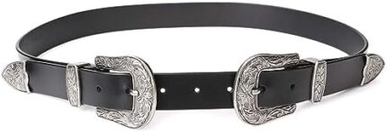 Women Leather Belts Ladies Vintage Western Design Black Waist Belt Pants for Jeans Dresses