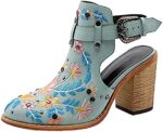 Women's Round Toe 2024 Sandals with Heels Summer Western Dressy Vintage Cute Spring Embroidered Trendy Closed Toe Y2K