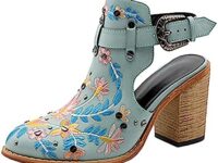 Women's Round Toe 2024 Sandals with Heels Summer Western Dressy Vintage Cute Spring Embroidered Trendy Closed Toe Y2K