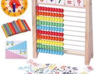 Wooden Abacus for Kids Math Manipulatives Learning Clock for 5 6 7 8 Year Old Boys Girls 1st 2nd Grade Math Counters 100 Counting Sticks Montessori Preschool Educational Math Toys Homeschool Supplies