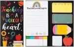 Xqumoi Teaching is A Work of Heart Sticky Notes Set 550 Sheets Blackboard Pencil Apple Shape Self-Stick Note Pads Teacher Appreciation Gift Writing Memo Pads Page Marker School Office Supplies (Black)