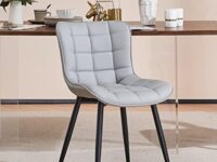 YOUTASTE Grey Dining Chairs Set of 2 PU Leather Square Upholstered Modern Kitchen Dining Room Chairs Metal Thick Bar Counter Chairs High Back Home Kitchen Restaurant