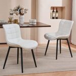 YOUTASTE White Dining Chairs Set of 2 PU Leather Square Upholstered Modern Kitchen Dining Room Chairs Metal Thick Bar Counter Chairs High Back Home Kitchen Restaurant