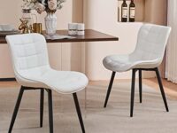 YOUTASTE White Dining Chairs Set of 2 PU Leather Square Upholstered Modern Kitchen Dining Room Chairs Metal Thick Bar Counter Chairs High Back Home Kitchen Restaurant