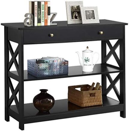 Yaheetech 3-Tier Entryway Table Wood Console Table with 1 Drawer and 2 Storage Shelves, Small Narrow Accent Table for Entryway/Hallway/Living Room, 39.5in L x 12in W x 31.5in H, Black