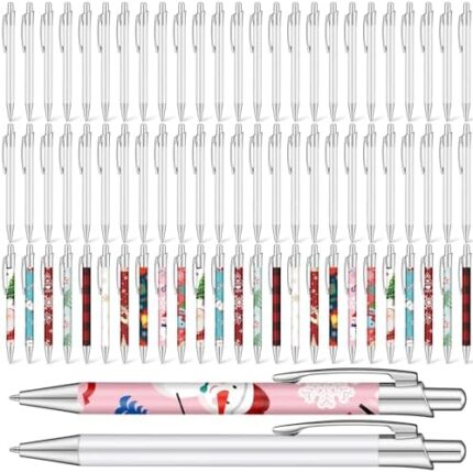 Yexiya Sublimation Pens Blank Heat Transfer Pen Sublimation Ballpoint Pen with Shrink Wrap White Aluminum Customized Clip Pen School Supplies for Christmas Office School Stationery Supplies (50 Pcs)