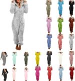 Yihaojia Cute Women's Winter Warm Sherpa Pajamas Romper Plus Size Fuzzy Fleece Hooded Jumpsuit Zip Up Playsuit Sleepwear