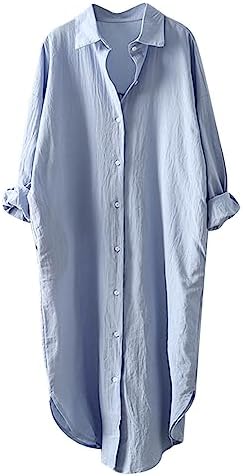 Yihaojia Oversized Button Down Shirt for Women 2023 Trendy Summer/Fall Boyfriends Linen Shirt Plaid Printed Womens Tops