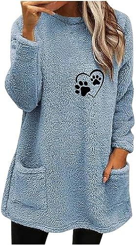 Yihaojia Thermal Shirts for Women Fleece Tunics for Teen Girls Fuzzy Pullover Cute Graphic Loungewear Ropa Termica para Mujer