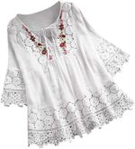 Yihaojia Women Summer Lace Tops Plus Size Summer Tops Short Sleeve Tunic Shirt Lace Crochet Boho O-Neck Swing Blouse Dressy