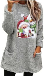 Yihaojia Women's Casual Fleece Long Pullover Sweatshirt Dress Christmas Fuzzy Long Sleeve Mini Sweater Dresses with Pockets