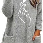 Yihaojia Womens Crewneck Fuzzy Sweatshirt Fleece Funny Graphic Print Pullover Pockets Long Sleeve Fluffy Winter Soft Warm Top