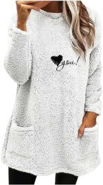 Yihaojia Womens Fuzzy Warm Sweatshirt, 2023 Fashion Sherpa Pullover Top Soft Cozy Warm Sweatshirts Loungewear Tunic Tops