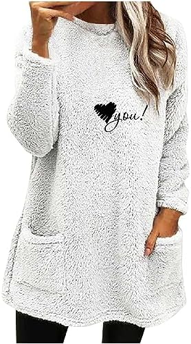 Yihaojia Womens Fuzzy Warm Sweatshirt, 2023 Fashion Sherpa Pullover Top Soft Cozy Warm Sweatshirts Loungewear Tunic Tops