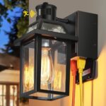 Yisuro Porch Lights with GFCI Outlet, Dusk to Dawn Motion Sensor Outdoor Lights, 3 Lighting Modes Exterior Light Fixture, Outside Lights for House Front Door Patio Garage(1 Pack Black)