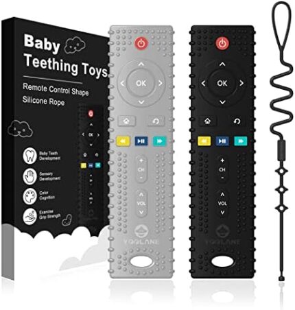 Yoolane Baby Teething Toys 2 Piece Teethers for Babies 3-24 Months Remote Control Silicone Teether for Toddler Infant Boy and Girl Freezer BPA Free Chew Toy Soothe Babies Teething Relief Sore Gums