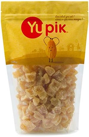 Yupik Crystallized Diced Ginger, 1 kg, Kosher, GMO-Free, Chewy Candied Ginger, Sugar Coated Cubes, Sulphite-Free, Sweet Snacks, Aromatic Topping & Inclusion, Ideal for Baking, Teas, Beverages