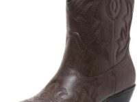 ZBYY Women Western Cowboy Cowgirl Stitched Ankle Boots Embroidered Snip Toe Chunky Stacked Heel Pull on Short Booties