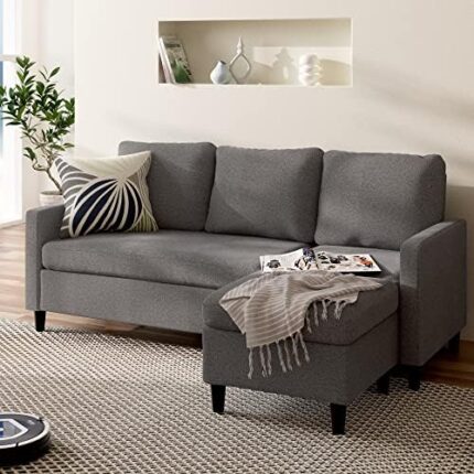 ZINUS Hudson Convertible Sectional Sofa/Reversible Chaise and Ottoman Included/Easy Assembly, Light Grey