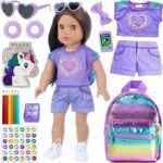 ZITA ELEMENT 18 Inch Girl Doll Clothes and Accessories School Supplies Playset with Doll Clothes,School Bags, Sunglasses, Pencils, Pencil Sharpener, Notebooks, Phone, Hair Clip, Stickers （No Doll）