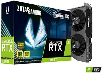 ZOTAC Gaming GeForce RTX™ 3060 Ti Twin Edge OC LHR 8GB GDDR6 256-bit 14 Gbps PCIE 4.0 Gaming Graphics Card, IceStorm 2.0 Advanced Cooling, Active Fan Control, Freeze Fan Stop ZT-A30610H-10MLHR