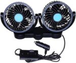 Zone tech Car Cooling Air Fan 12V 12V Dual Head Car Auto Electric Cooling Air Fan for Rear Seat (Black 1 pack)