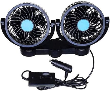 Zone tech Car Cooling Air Fan 12V 12V Dual Head Car Auto Electric Cooling Air Fan for Rear Seat (Black 1 pack)