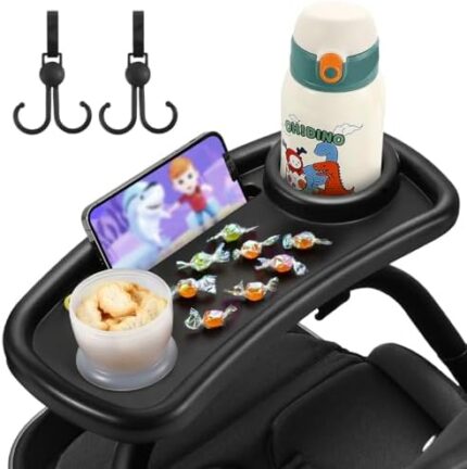 Zooawa Universal Stroller Snack Tray, Stroller Cup Holder Organizer Tray for Snacks, Stroller Accessories Stroller Tray Attachment Compatible with Uppababy,Baby Jogger,Britax,BOB Umbrella,Pet Stroller