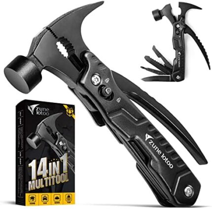 Zune Lotoo Hammer Multitool 14 in 1 Portable Multifunctional Tool Stainless Steel Pocket Multi Survival Tools Claw Hammer Gifts for Birthday Men Father Dad Husband Boyfriend Him DIY Handyman