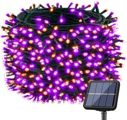 bitjam 72Ft Solar Halloween Lights Outdoor - 220 LED Orange Purple Solar String Lights Outdoor, 8 Modes Solar Fairy Lights Waterproof, Solar Tree Light for Halloween Party Patio Yard Garden Decoration