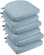 downluxe Indoor Chair Cushions for Dining Chairs, Soft and Comfortable Textured Memory Foam Kitchen Chair Pads with Ties and Non-Slip Backing, 16" x 16" x 2", Light Blue, 6 Pack